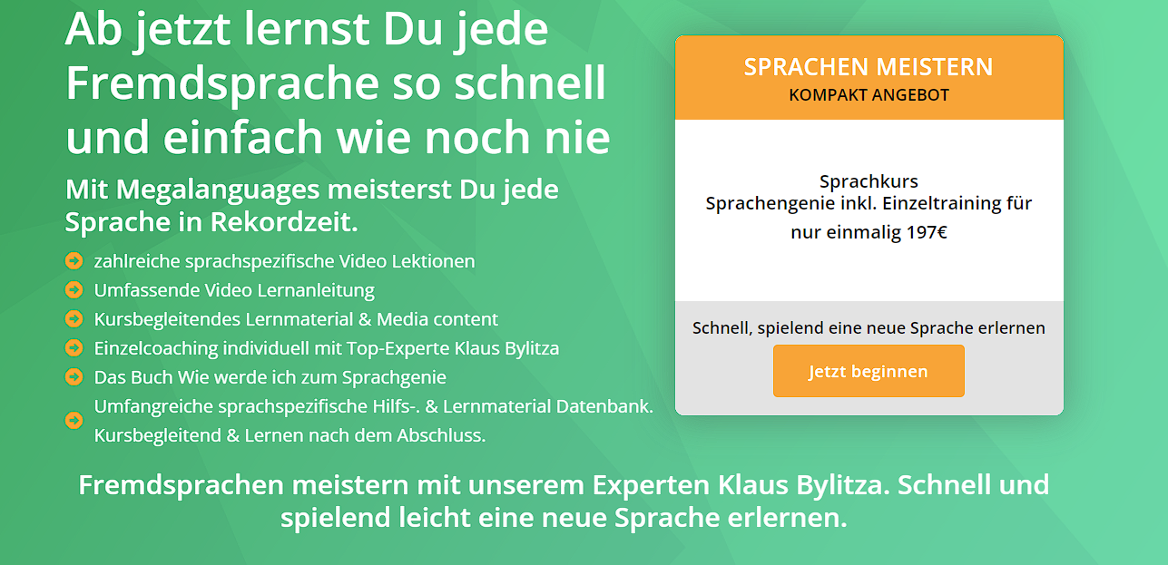 Angebot Megalanguages Fremdsprachen schnell und einfach lernen